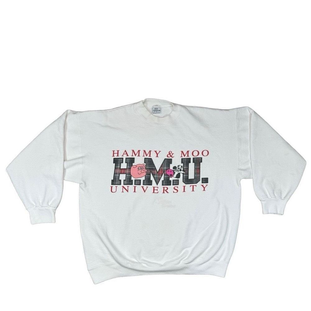 Vintage Hammy and Moo University Hamwear Sweatshirt White One‎ Size Fits All